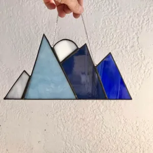 Unique Smoky Mountains and Range Stained Glass Window Hanging, Hanging Suncatcher Panel, Wall Ornament, 10 "W x 5 "H x 1 "D, Panel for Livingroom Bedroom Window Wall Gift