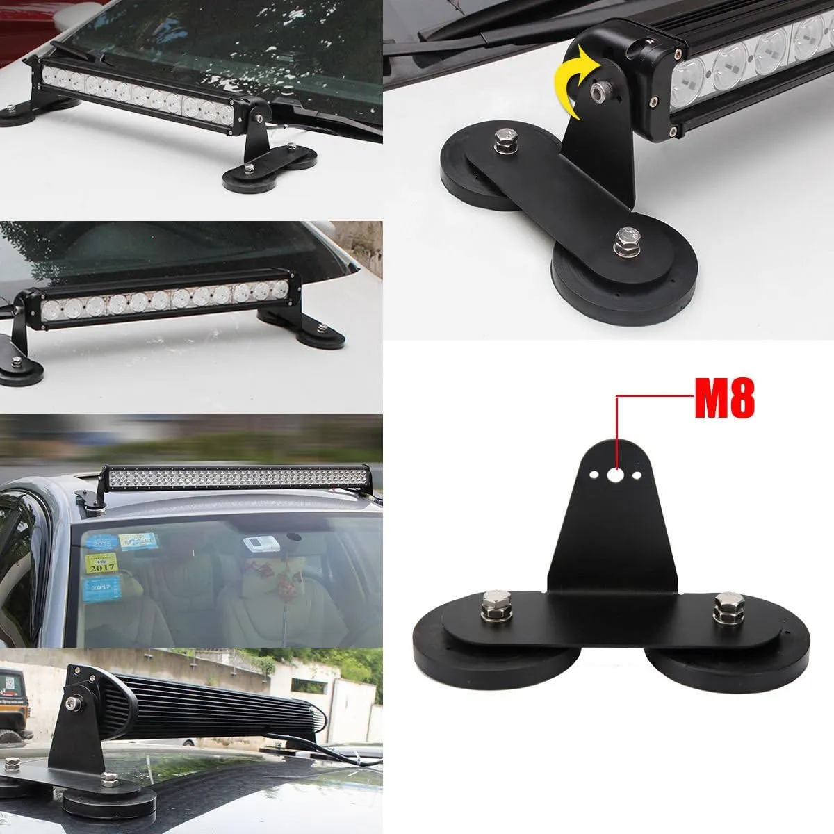 Universal-fit Ultra Strong Power Magnet Magnetic Mounting Base for LED Offroad Light Bars Side Mounting on Roof & Hood of Trucks & SUVs, with Rubber Pad to Prevent Scratches, 2 Pack