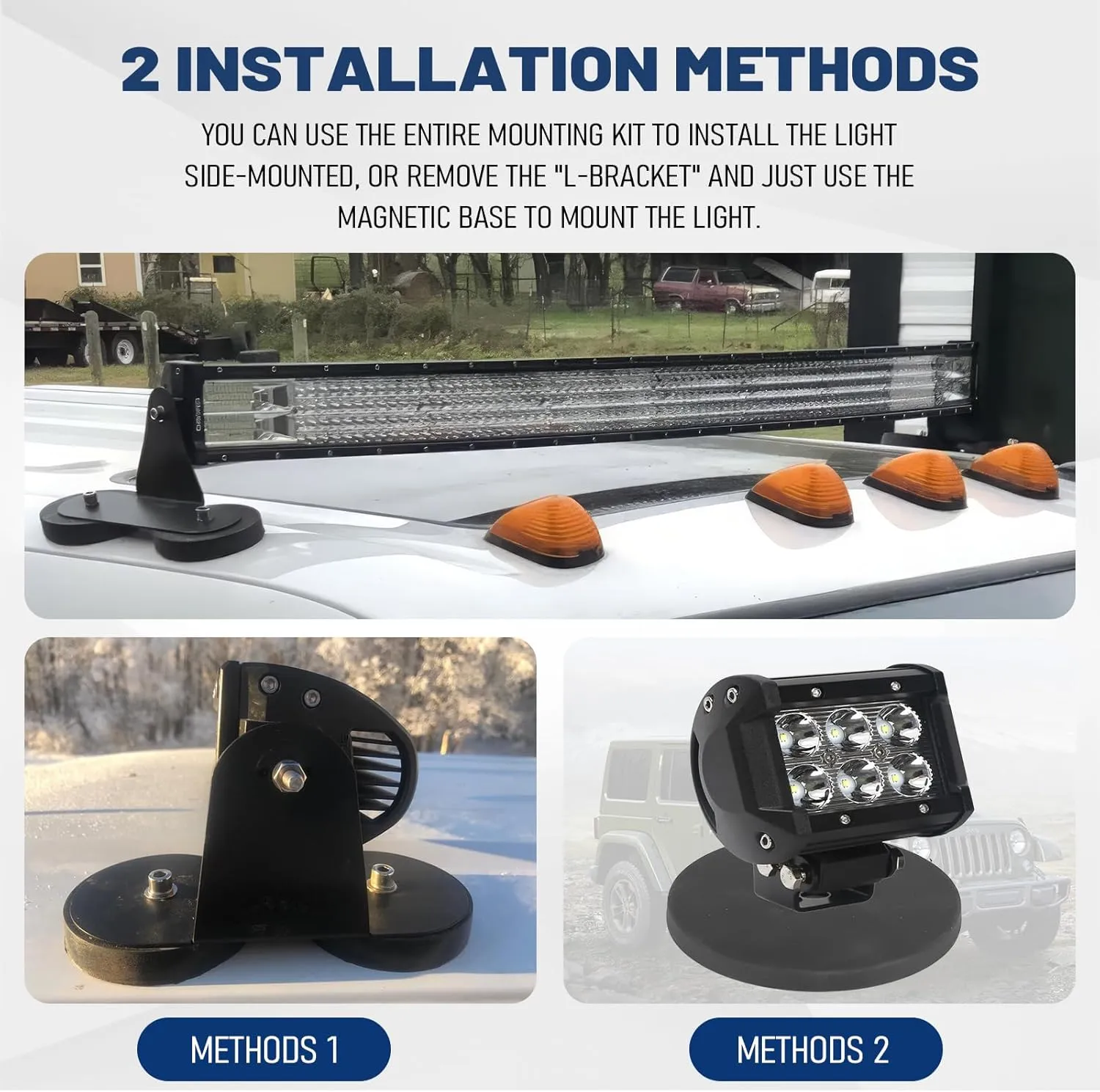 Universal Powerful Strong Magnetic Base Mounting LED Light Bar Magnetic Mount Bracket No Drill Magnetic Mounting Holder for LED Pods Off Road Driving Lights (2PCS)