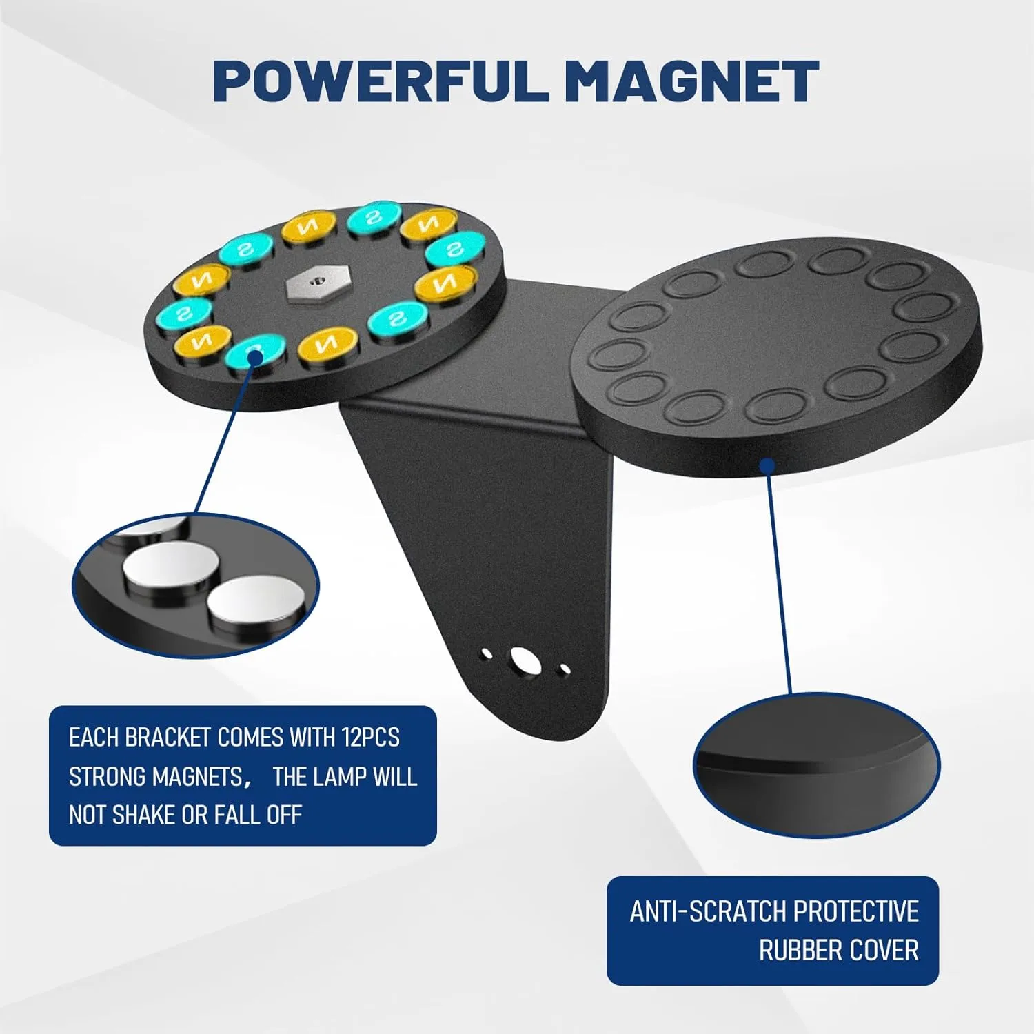 Universal Powerful Strong Magnetic Base Mounting LED Light Bar Magnetic Mount Bracket No Drill Magnetic Mounting Holder for LED Pods Off Road Driving Lights (2PCS)