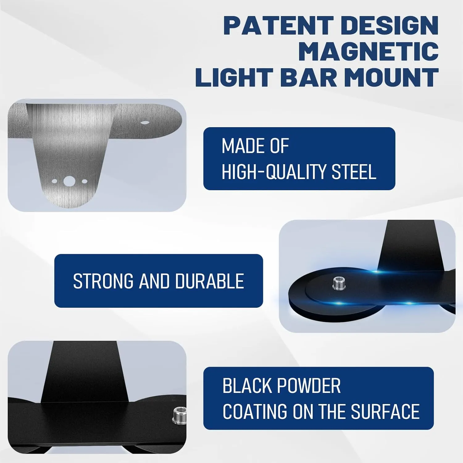 Universal Powerful Strong Magnetic Base Mounting LED Light Bar Magnetic Mount Bracket No Drill Magnetic Mounting Holder for LED Pods Off Road Driving Lights (2PCS)