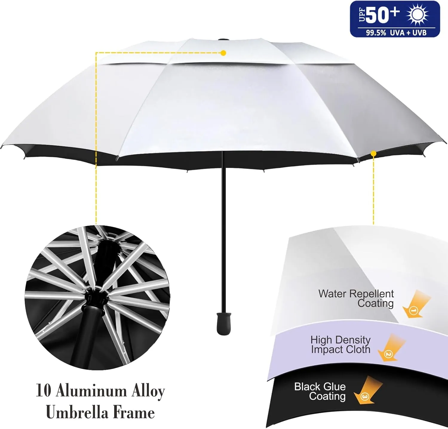 UPF 50  Beach Umbrella with Adjustable Universal Clamp
