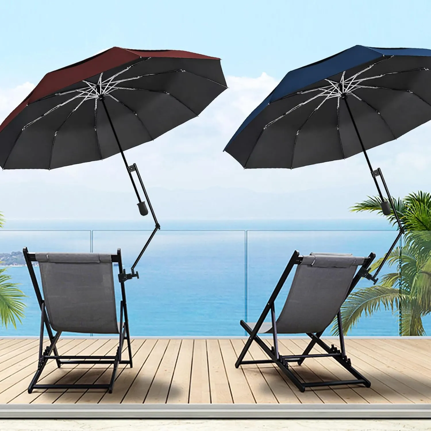 UPF 50  Beach Umbrella with Adjustable Universal Clamp