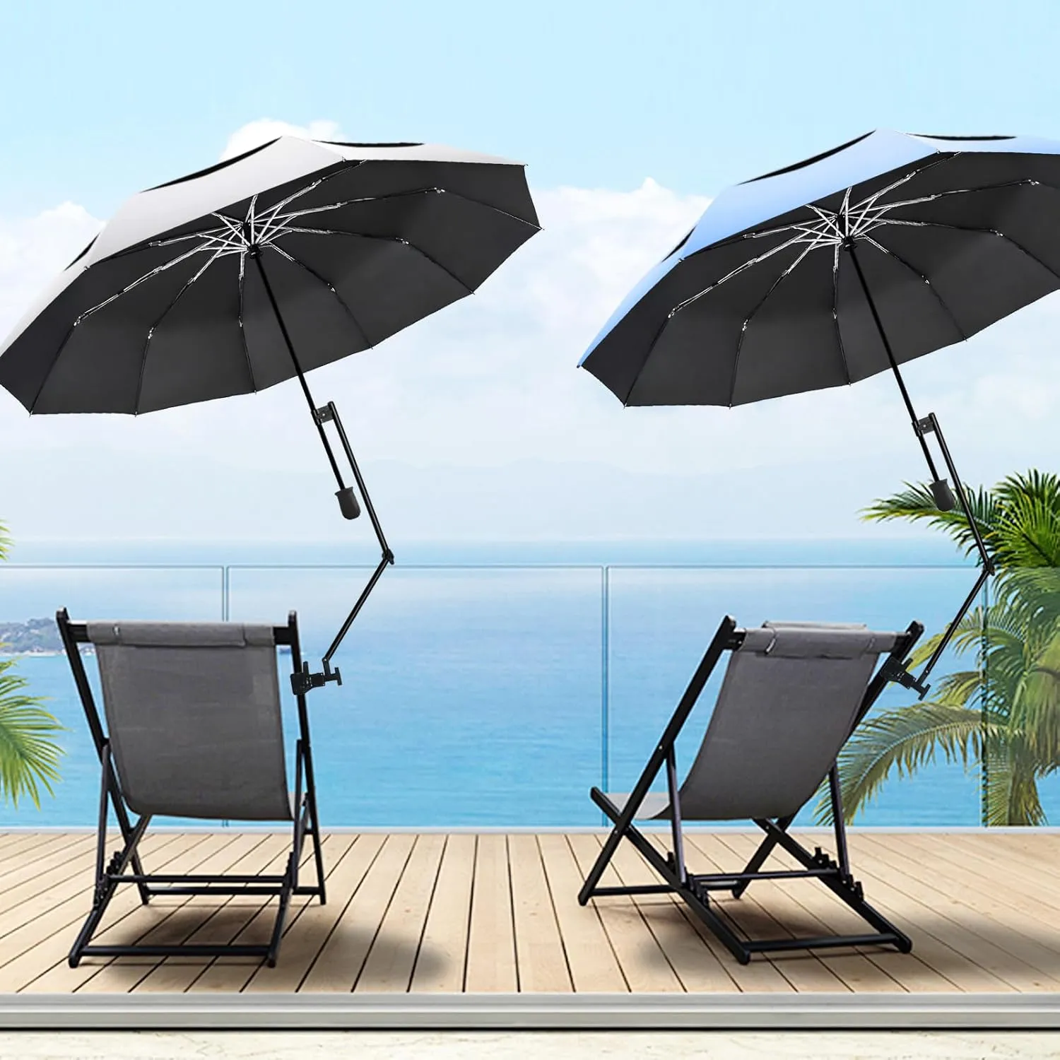 UPF 50  Beach Umbrella with Adjustable Universal Clamp