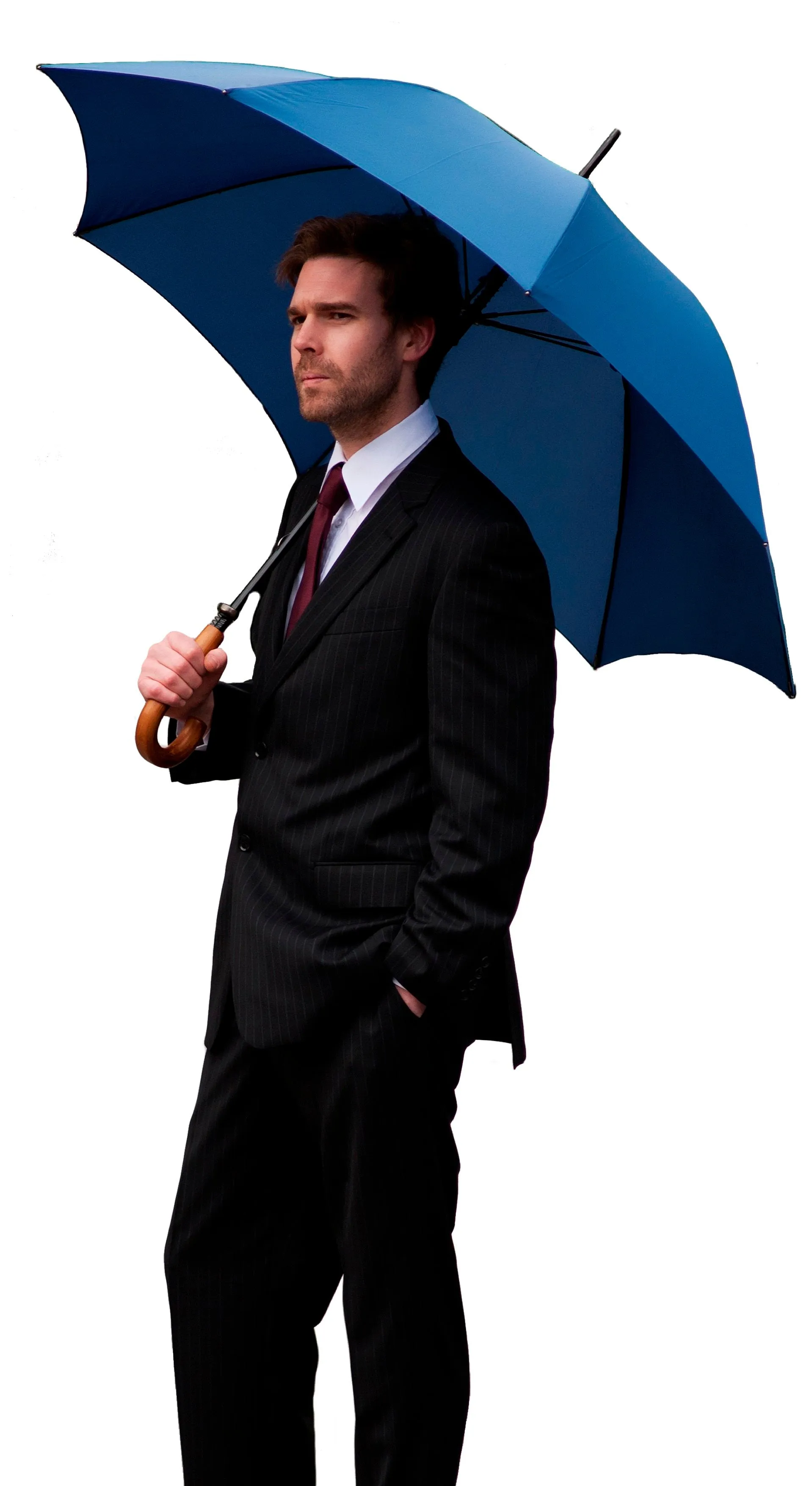 UPF50  Navy Blue Large Cover Walking Length with Wood Handle