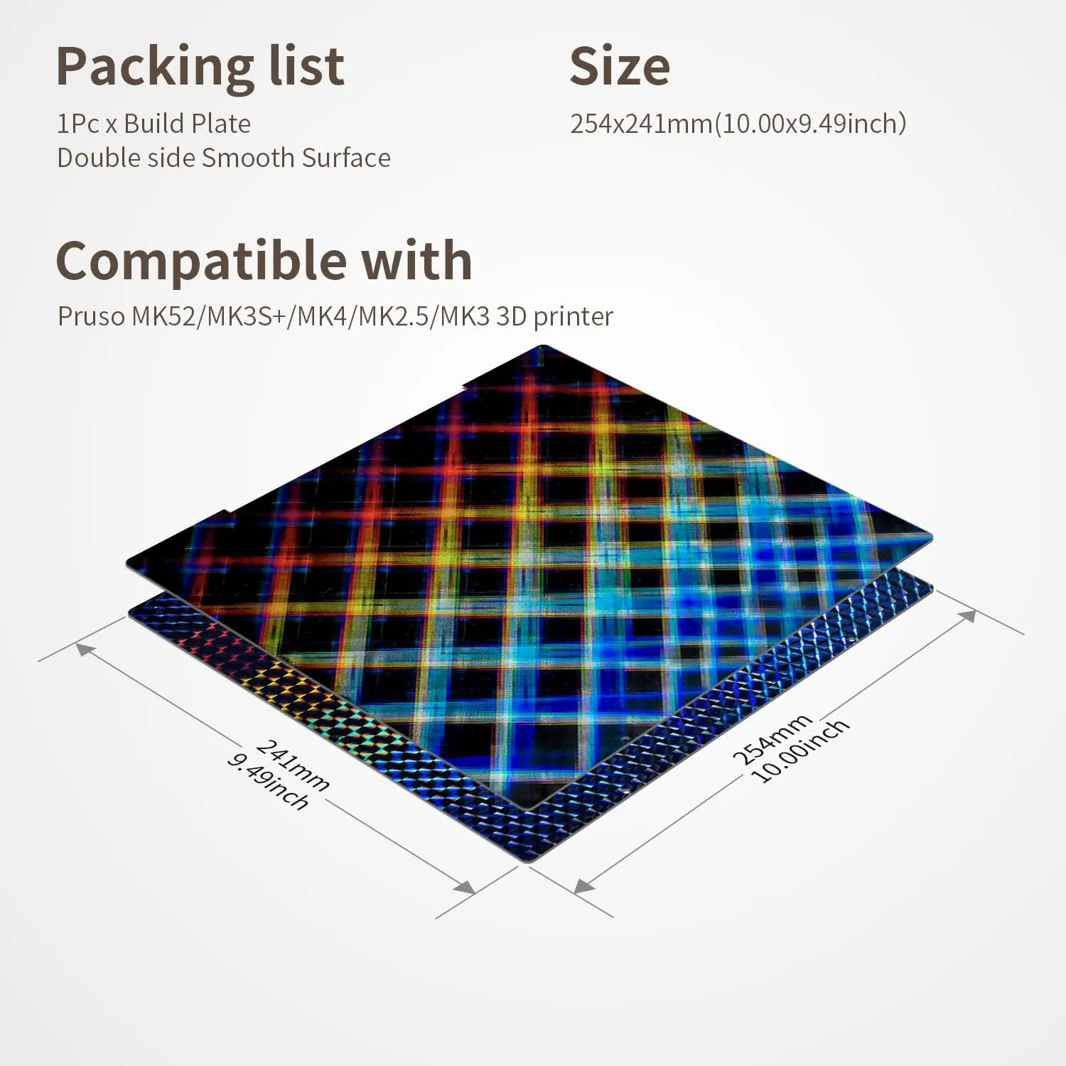 Upgrade 3D Platform PEP PES Build Plate for Prusa i3 MK3S, Double Sided Flexible Sheet Removable Print Bed for MK2 MK52 MK3 MK3S MK4 3D Printer Bed 254x241mm