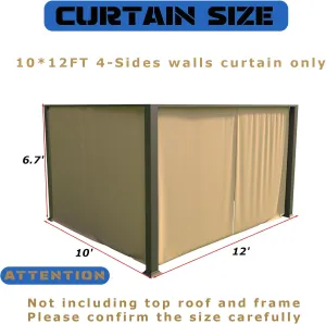 Upgraded 10’x12’ 4-Side Wall Gazebo Privacy Curtains with Zipper for Lowe's Allen Roth #GF-12S004B-1 / GF-12S004BTO / TPGAZ17-002, 4-Panels Curtains Replacement for 10-ft x 12-ft Gazebo (Khaki)