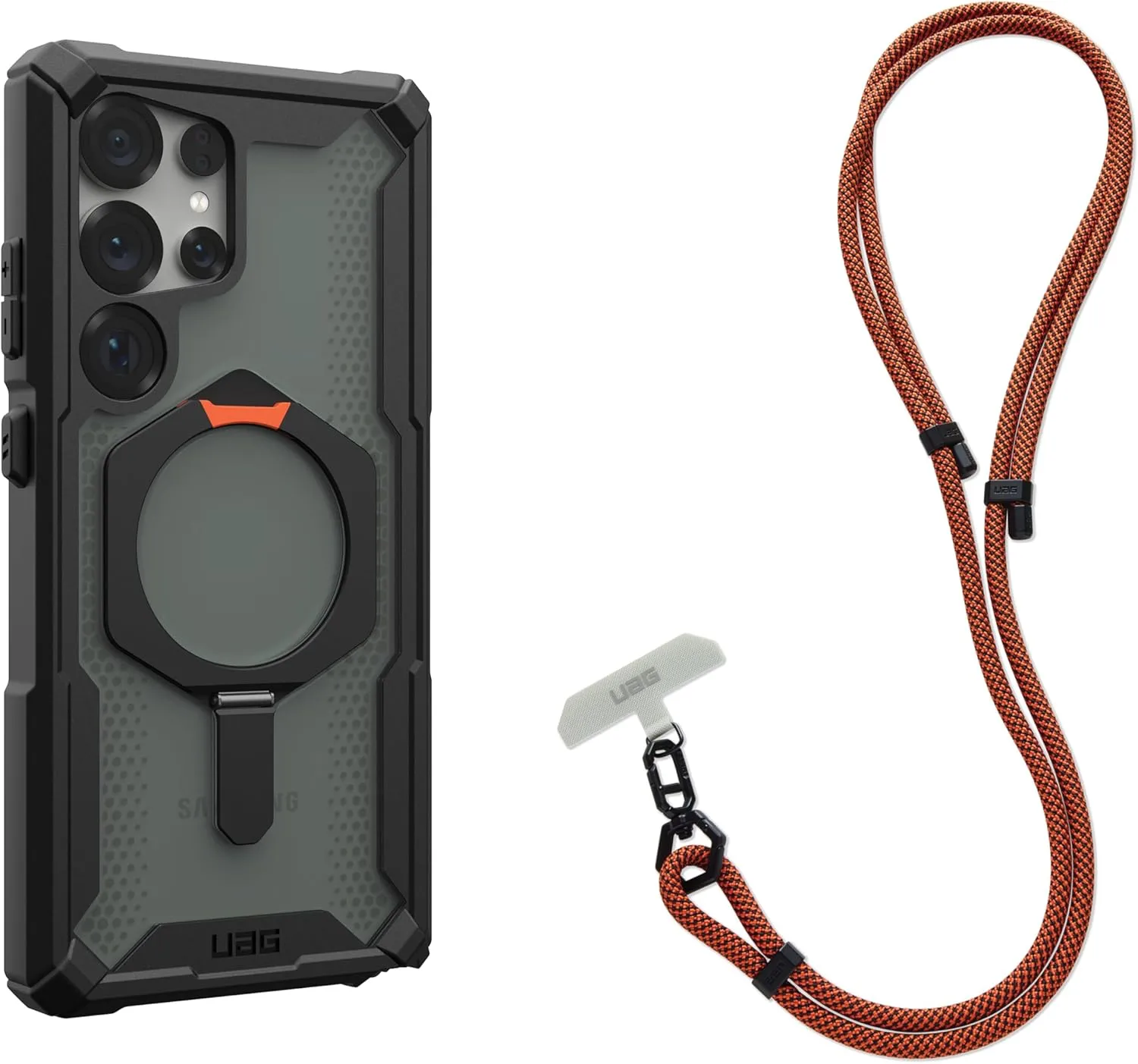 URBAN ARMOR GEAR UAG Designed for Samsung Galaxy S25 Ultra Case Plasma XTE, Compatible with Magnetic Charging Bundle with Civilian Crossbody Lanyard 7mm (Black/Orange   Rust)