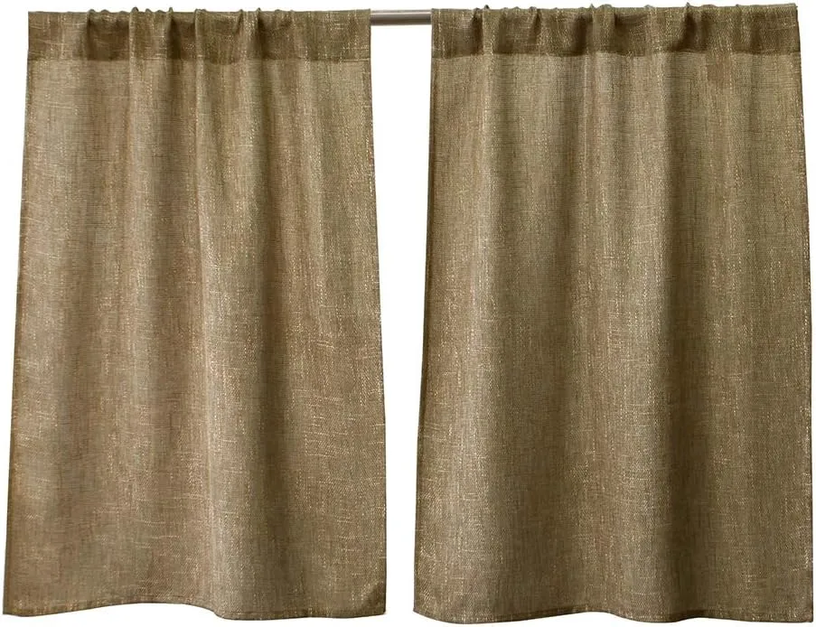 Valea Home Burlap Tier Curtains for Kitchen Rustic Tan Rod Pocket Curtains for Short Window 36 inch Linen Cafe Curtains, Set of 2