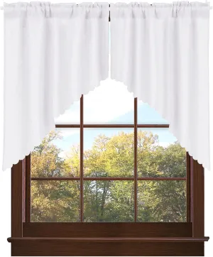 Valea Home Soft Burlap Look Swag Curtains Rustic Natural Rod Pocket Kitchen Valance Curtain Panels for Small Window 36 inch Length, White, 2 Panels