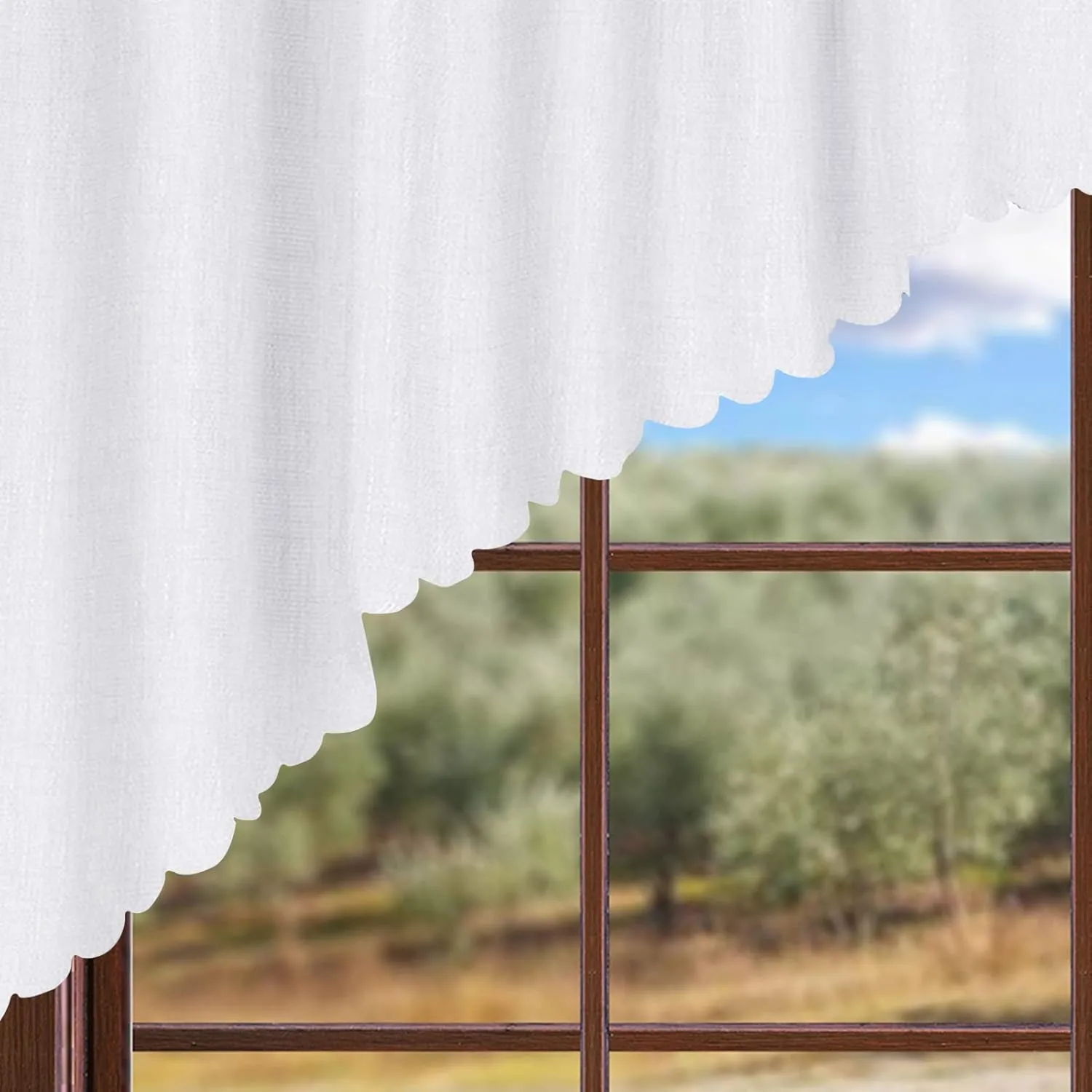 Valea Home Soft Burlap Look Swag Curtains Rustic Natural Rod Pocket Kitchen Valance Curtain Panels for Small Window 36 inch Length, White, 2 Panels