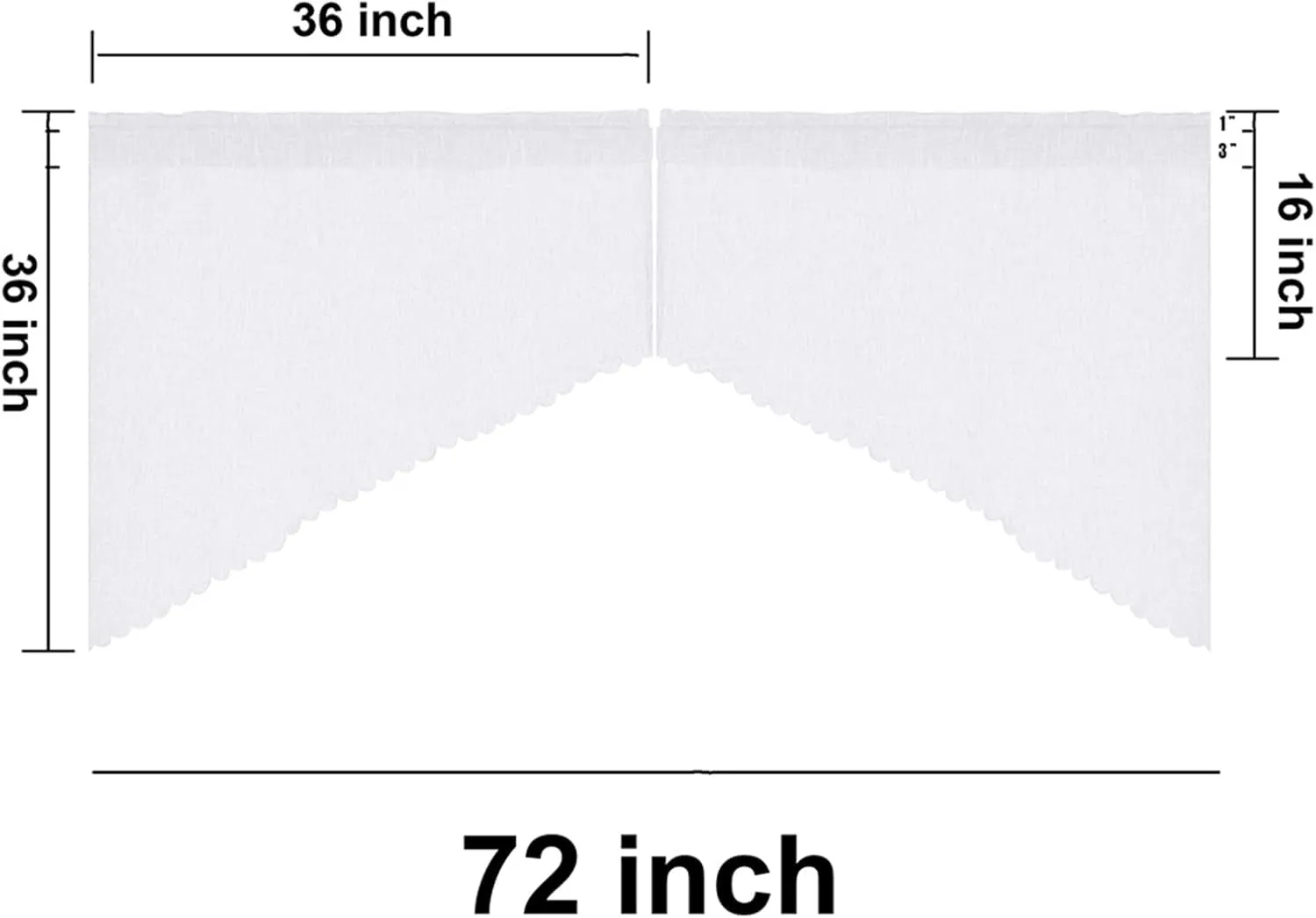 Valea Home Soft Burlap Look Swag Curtains Rustic Natural Rod Pocket Kitchen Valance Curtain Panels for Small Window 36 inch Length, White, 2 Panels