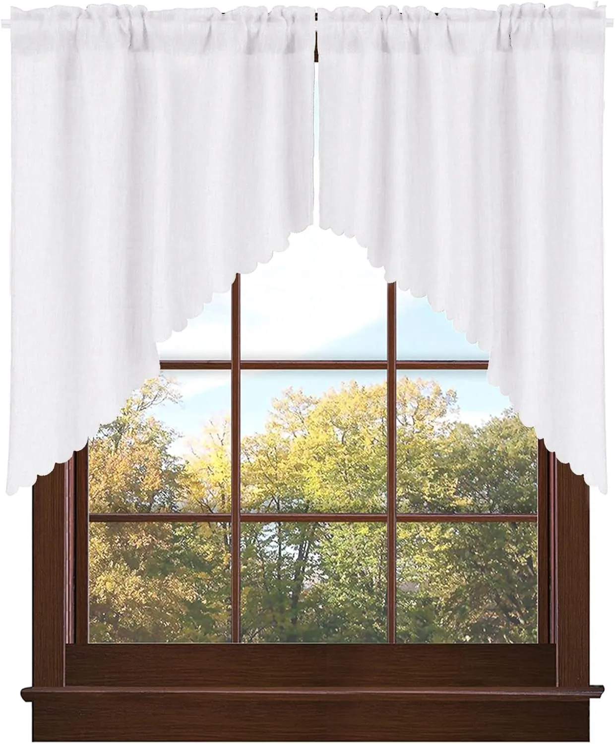Valea Home Soft Burlap Look Swag Curtains Rustic Natural Rod Pocket Kitchen Valance Curtain Panels for Small Window 36 inch Length, White, 2 Panels