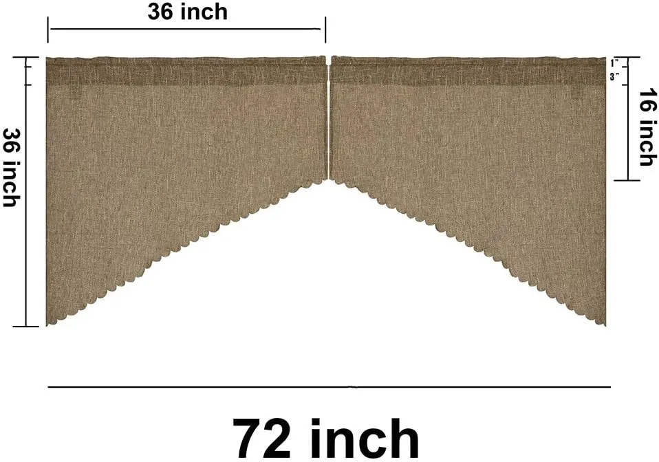 Valea Home Soft Burlap Look Swag Curtains Rustic Natural Tan Rod Pocket Kitchen Valance Curtain Panels for Small Window 36 inch Length, 2 Panels