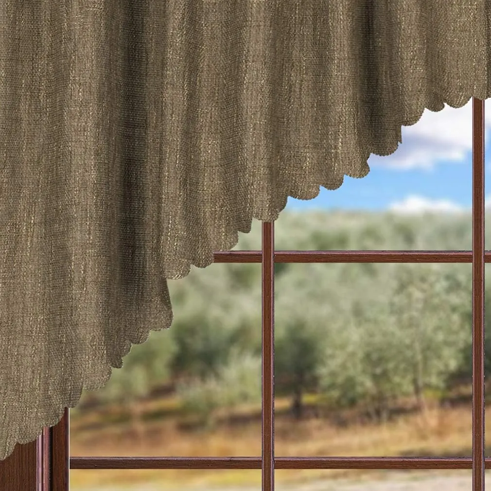 Valea Home Soft Burlap Look Swag Curtains Rustic Natural Tan Rod Pocket Kitchen Valance Curtain Panels for Small Window 36 inch Length, 2 Panels