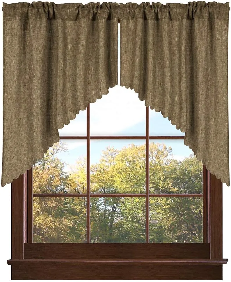 Valea Home Soft Burlap Look Swag Curtains Rustic Natural Tan Rod Pocket Kitchen Valance Curtain Panels for Small Window 36 inch Length, 2 Panels