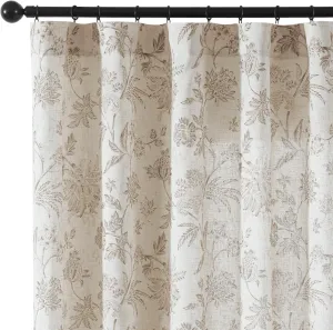 Vangao Linen Blend Taupe Floral Curtains for Bedroom, 63 Inch Length Printed Flower French Country Curtains for Living Room Light Filtering Drapes, Rod Pocket Window Treatments, 2 Panels Taupe