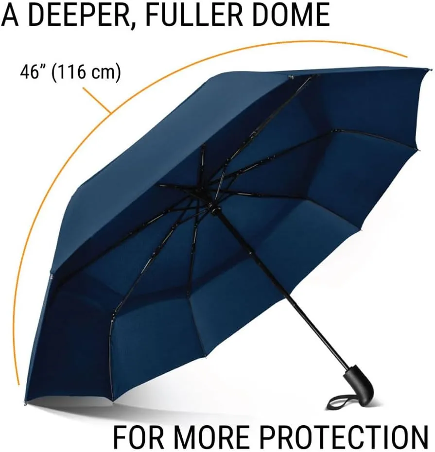 Vented Travel Umbrella | Strong Compact Windproof Umbrella | Automatic Open/Close | Portable Pop Up with Large Coverage