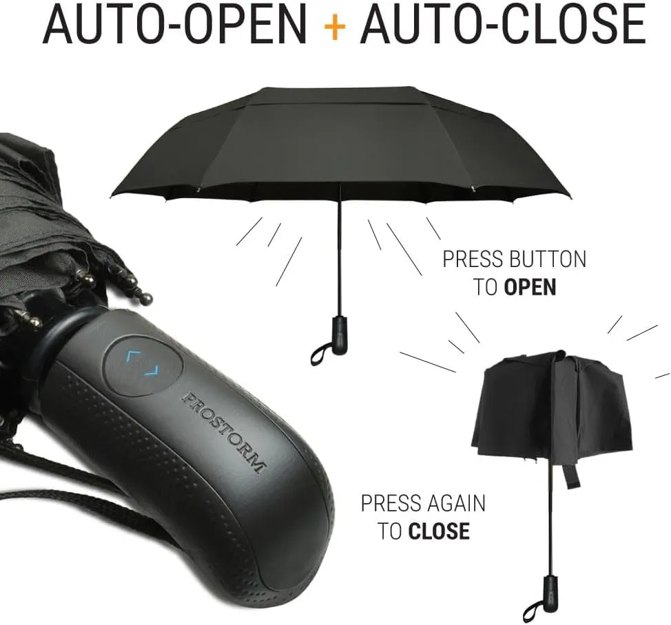 Vented Travel Umbrella | Strong Compact Windproof Umbrella | Automatic Open/Close | Portable Pop Up with Large Coverage