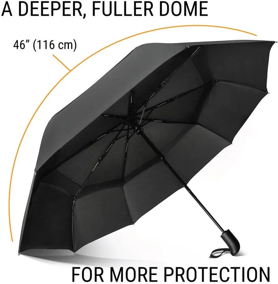 Vented Travel Umbrella | Strong Compact Windproof Umbrella | Automatic Open/Close | Portable Pop Up with Large Coverage