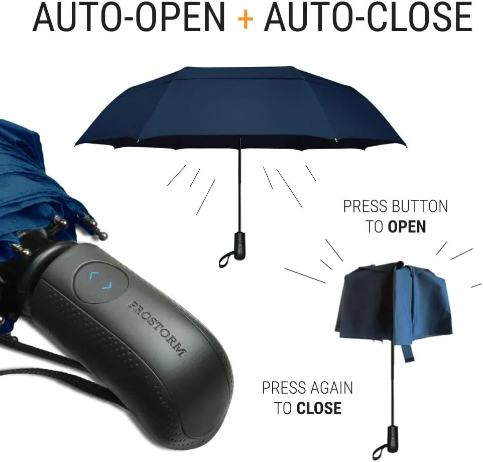 Vented Travel Umbrella | Strong Compact Windproof Umbrella | Automatic Open/Close | Portable Pop Up with Large Coverage