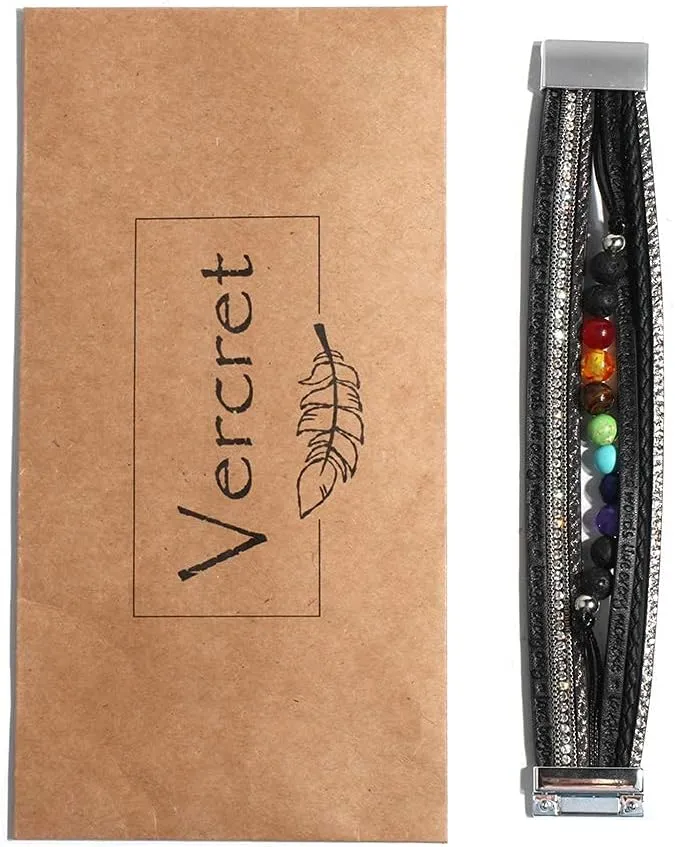 Vercret Leather Wrap Bracelet for Women - Multi-Layer Bracelets with Magnetic Clasp Bangle Cuff Stacked Bracelet for lady and Mother