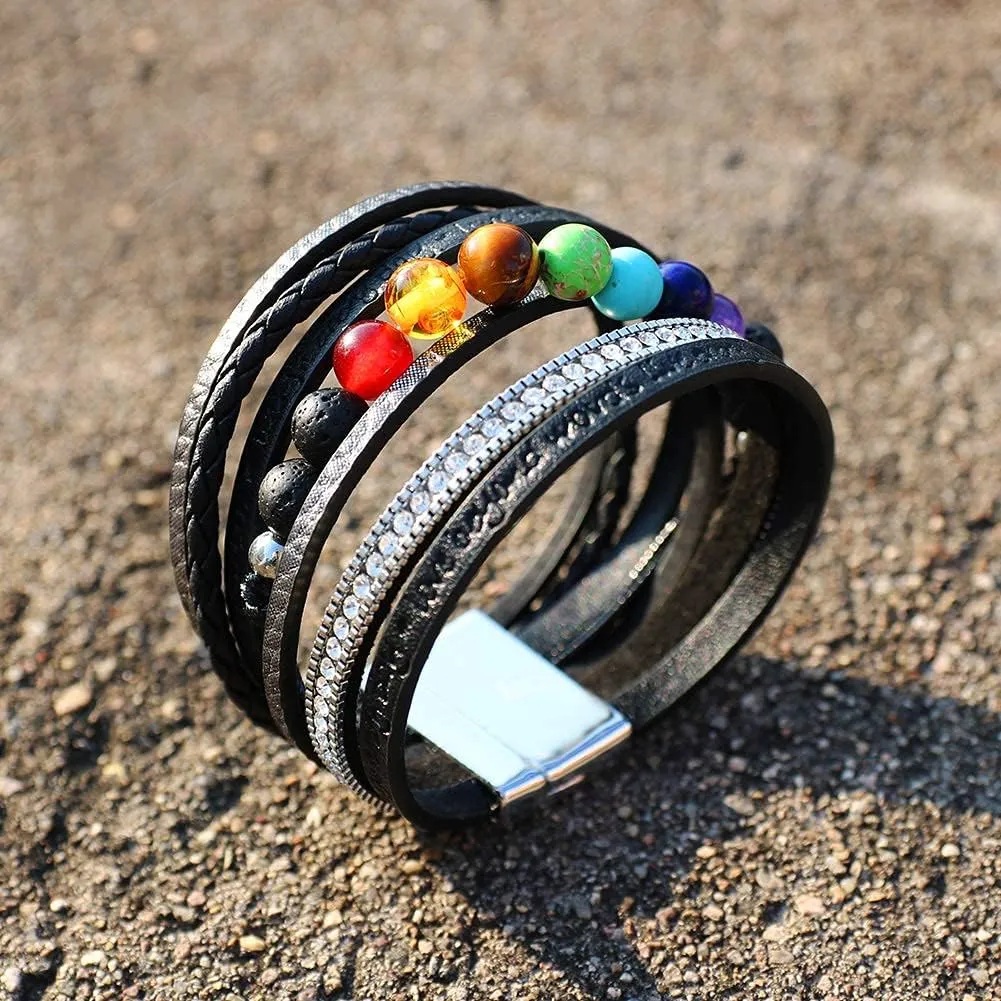 Vercret Leather Wrap Bracelet for Women - Multi-Layer Bracelets with Magnetic Clasp Bangle Cuff Stacked Bracelet for lady and Mother