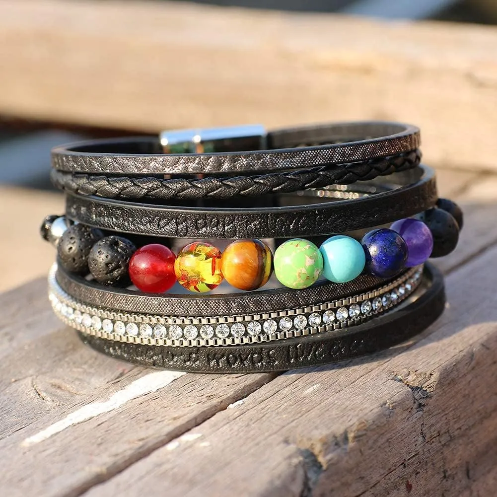 Vercret Leather Wrap Bracelet for Women - Multi-Layer Bracelets with Magnetic Clasp Bangle Cuff Stacked Bracelet for lady and Mother