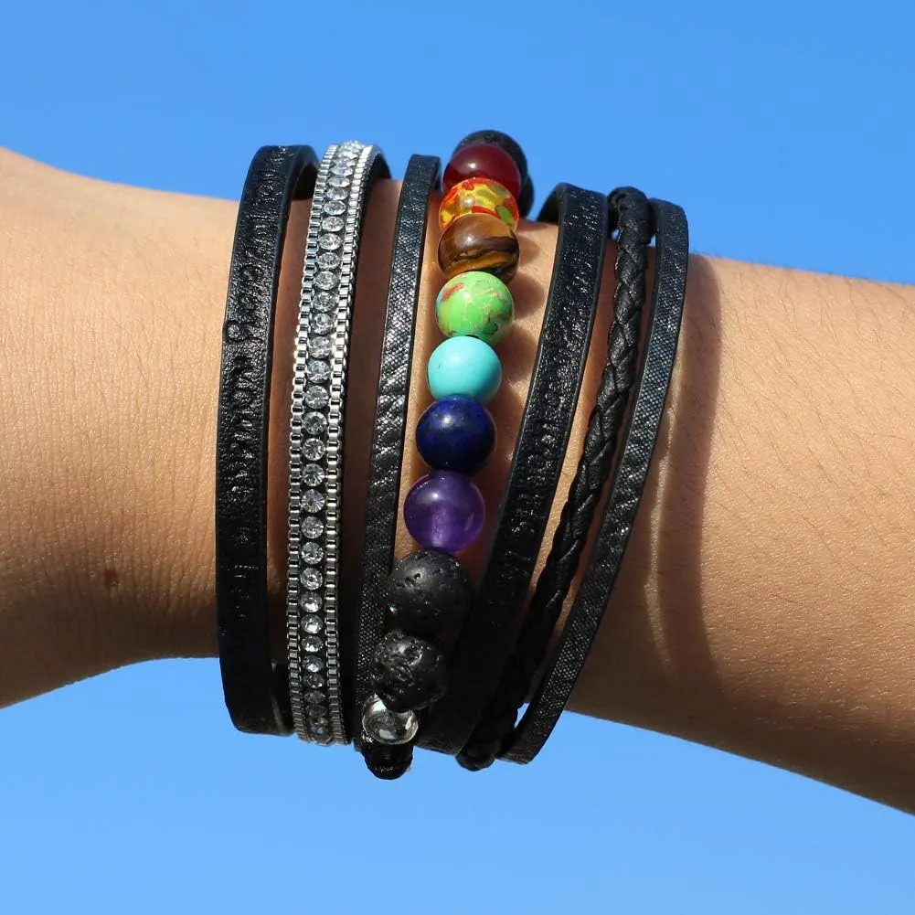 Vercret Leather Wrap Bracelet for Women - Multi-Layer Bracelets with Magnetic Clasp Bangle Cuff Stacked Bracelet for lady and Mother