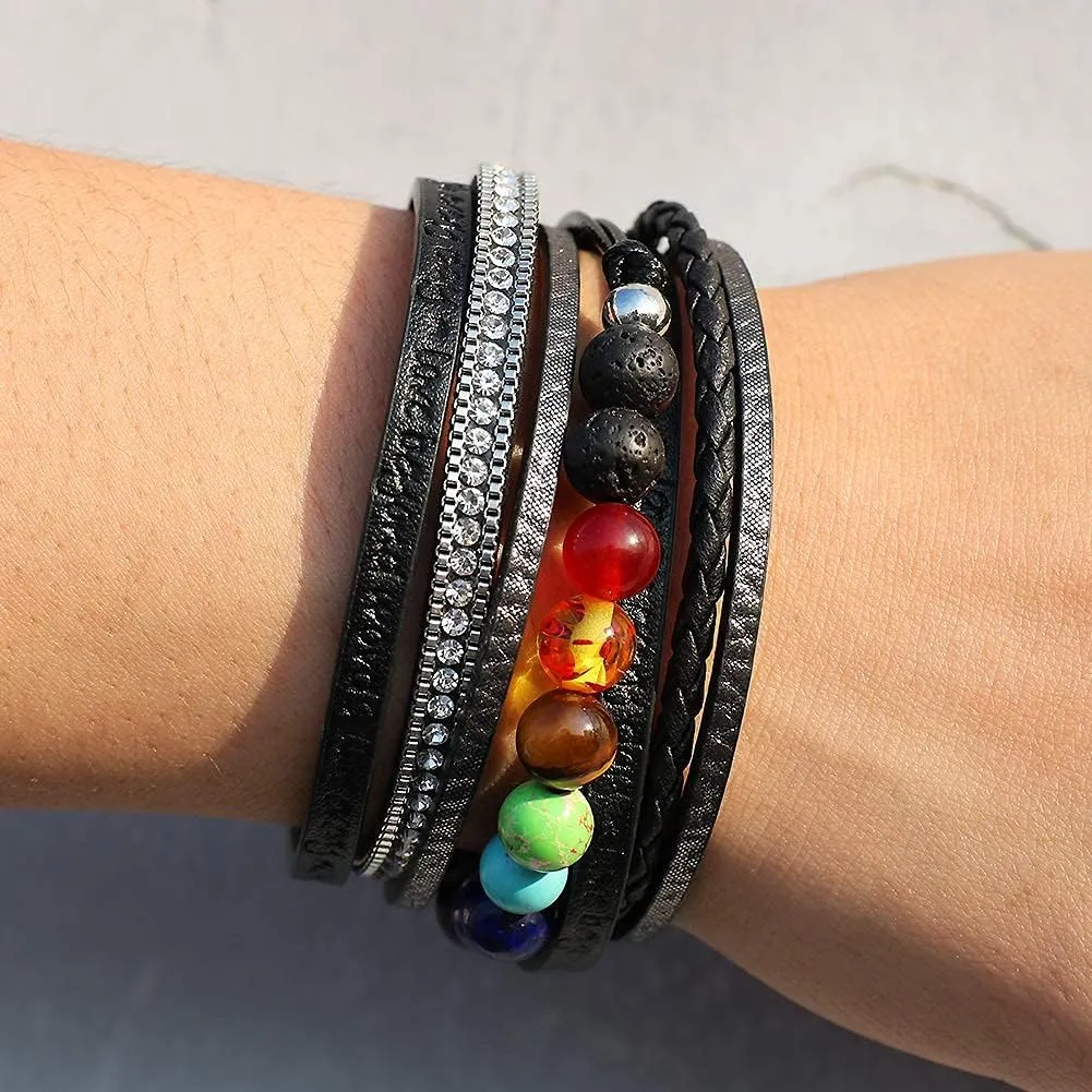 Vercret Leather Wrap Bracelet for Women - Multi-Layer Bracelets with Magnetic Clasp Bangle Cuff Stacked Bracelet for lady and Mother