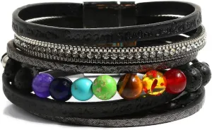 Vercret Leather Wrap Bracelet for Women - Multi-Layer Bracelets with Magnetic Clasp Bangle Cuff Stacked Bracelet for lady and Mother