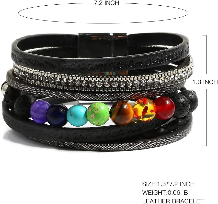 Vercret Leather Wrap Bracelet for Women - Multi-Layer Bracelets with Magnetic Clasp Bangle Cuff Stacked Bracelet for lady and Mother