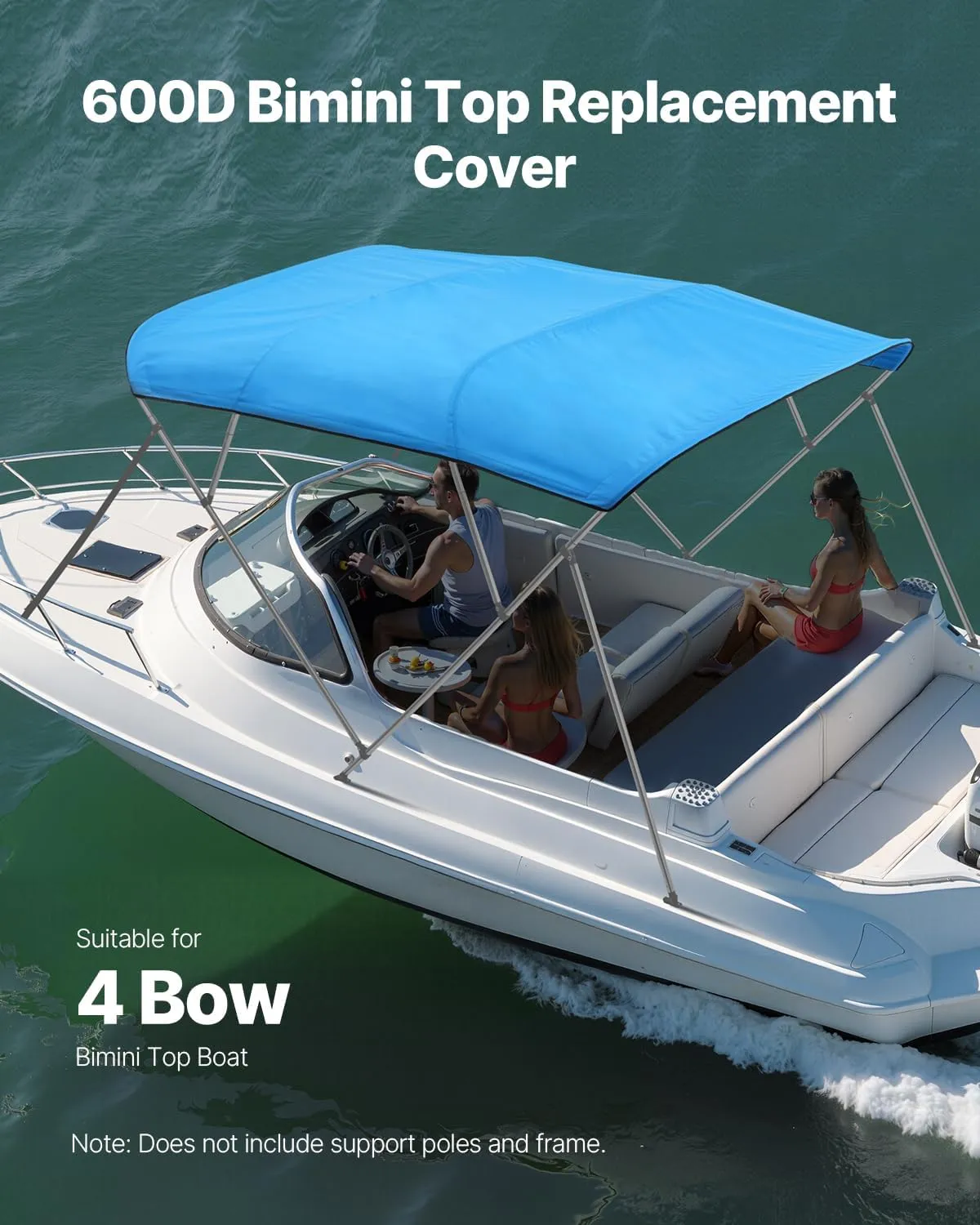 VEVOR Bimini Top Cover Replacement, Fit 4 Bow Boat 600D Polyester Canopy, Waterproof & Sun Protection Boat Awning Canopy with Storage Bag, NOT Included Support Frame