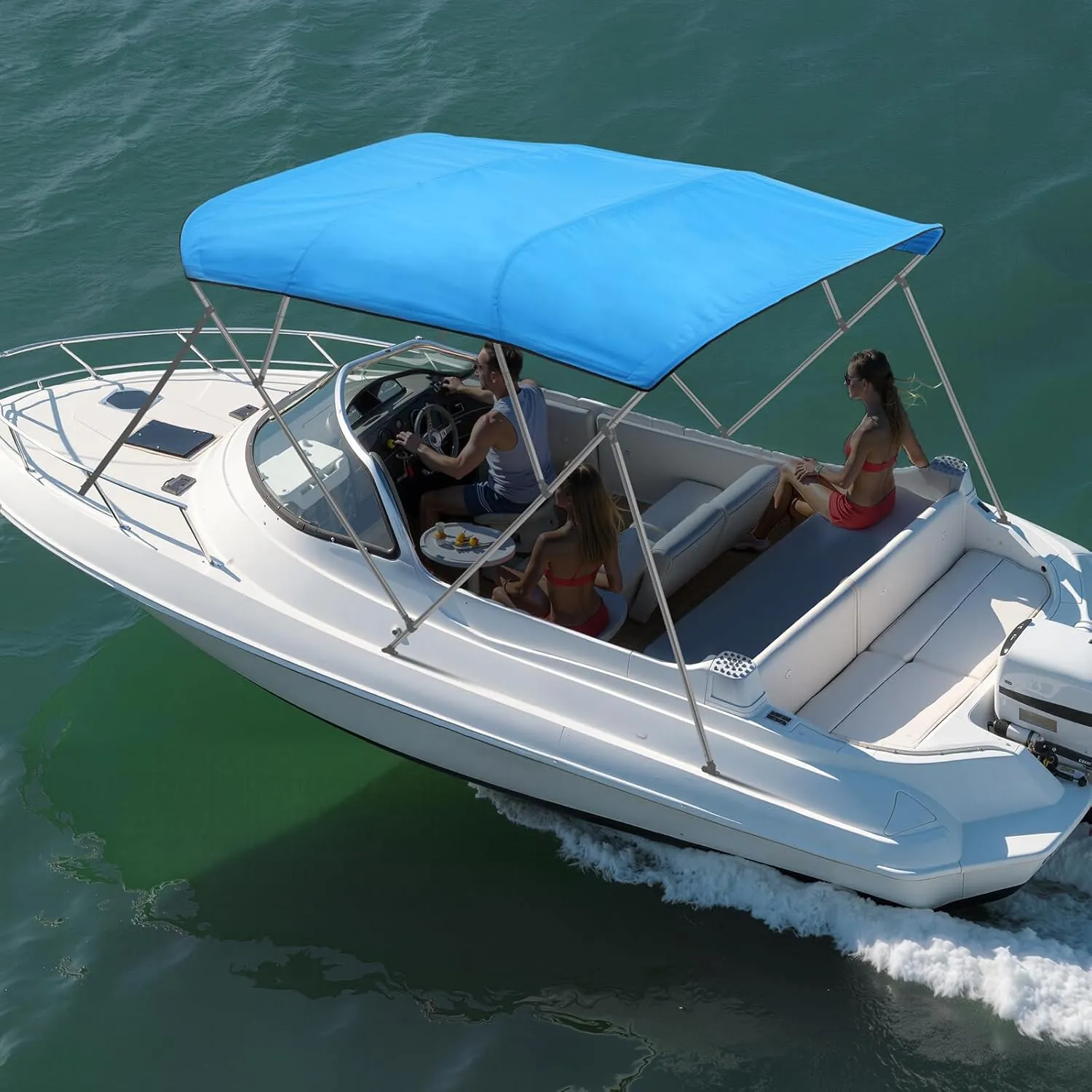 VEVOR Bimini Top Cover Replacement, Fit 4 Bow Boat 600D Polyester Canopy, Waterproof & Sun Protection Boat Awning Canopy with Storage Bag, NOT Included Support Frame