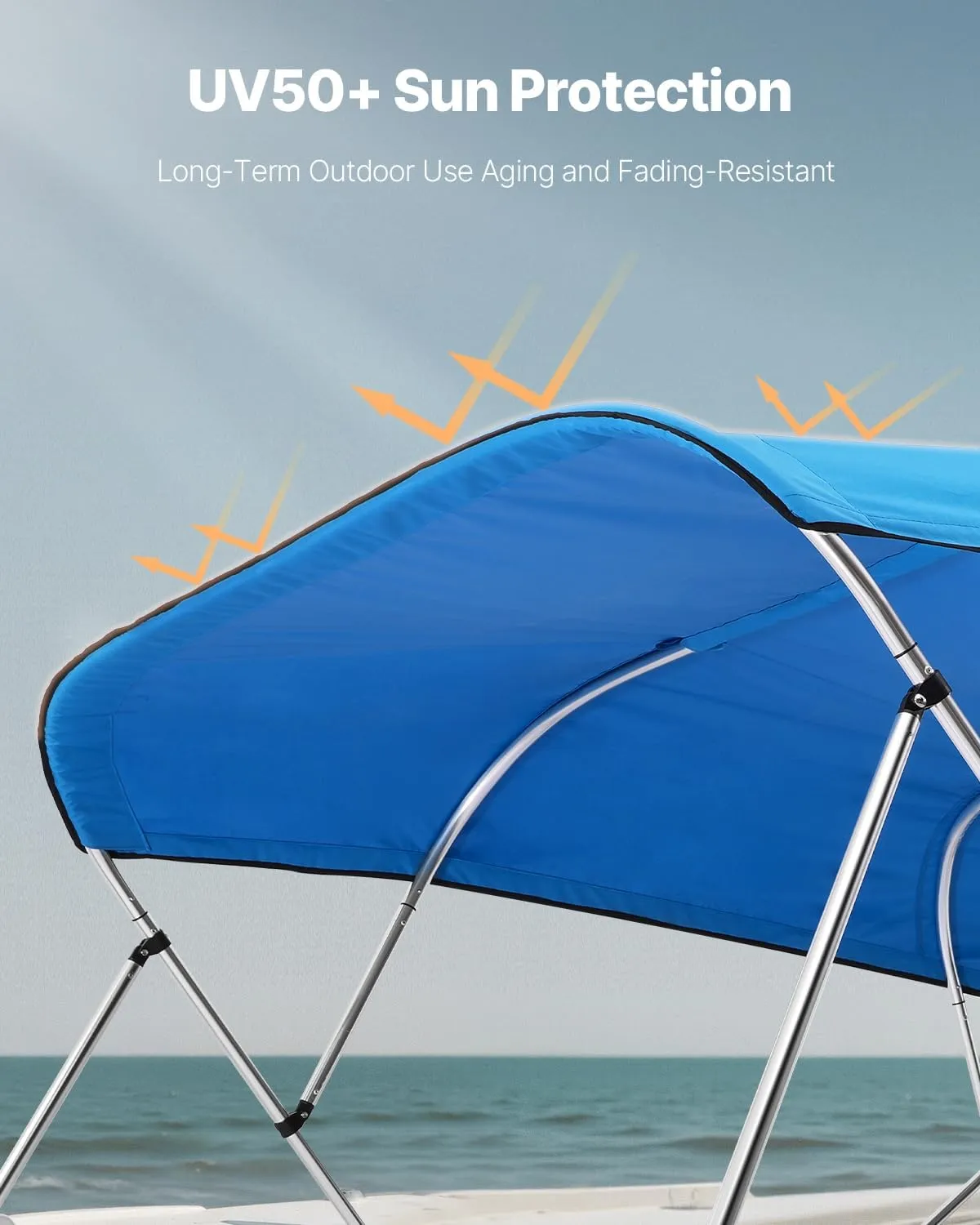 VEVOR Bimini Top Cover Replacement, Fit 4 Bow Boat 600D Polyester Canopy, Waterproof & Sun Protection Boat Awning Canopy with Storage Bag, NOT Included Support Frame