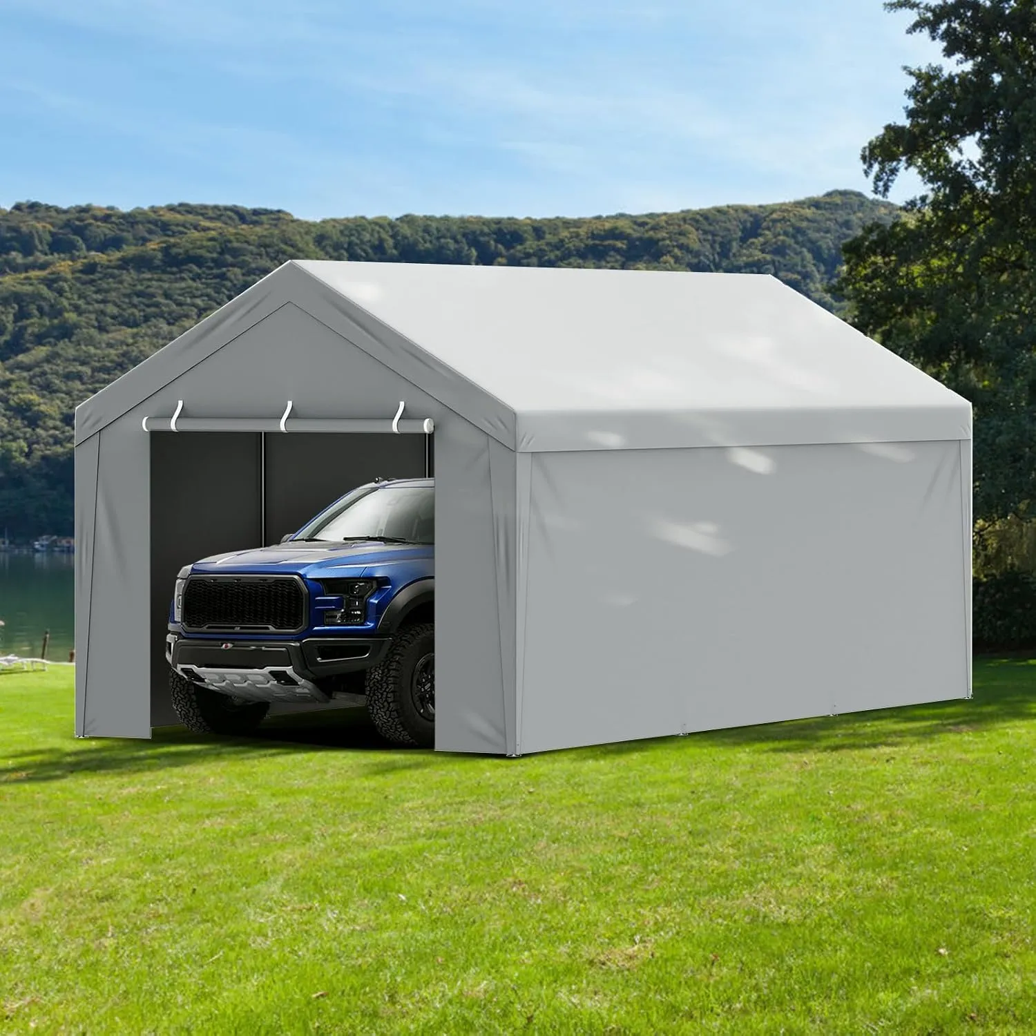 VEVOR Carport Replacement Canopy Cover Top   Side Wall 13 x 20 ft, Garage Tent Shelter Tarp Heavy-Duty Waterproof & UV Protected, Easy Installation with Ball Bungees,Grey (Frame Not Included)