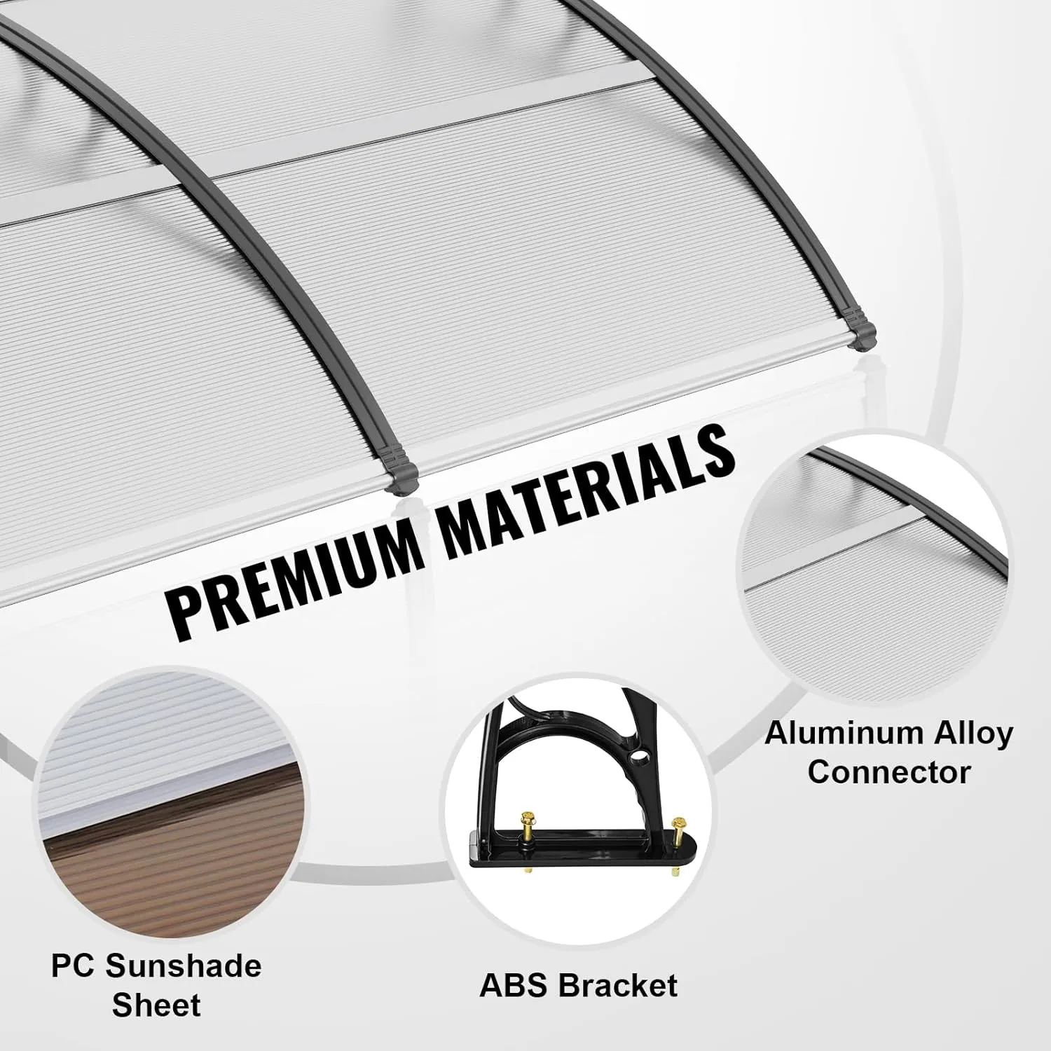 VEVOR Window Door Awning Canopy 117"x 38", UPF 50  Polycarbonate Entry Door Outdoor Window Awning Exterior, Front Door Overhang Canopy for Sun Shutter, UV, Rain, Snow Protection, Hollow Sheet
