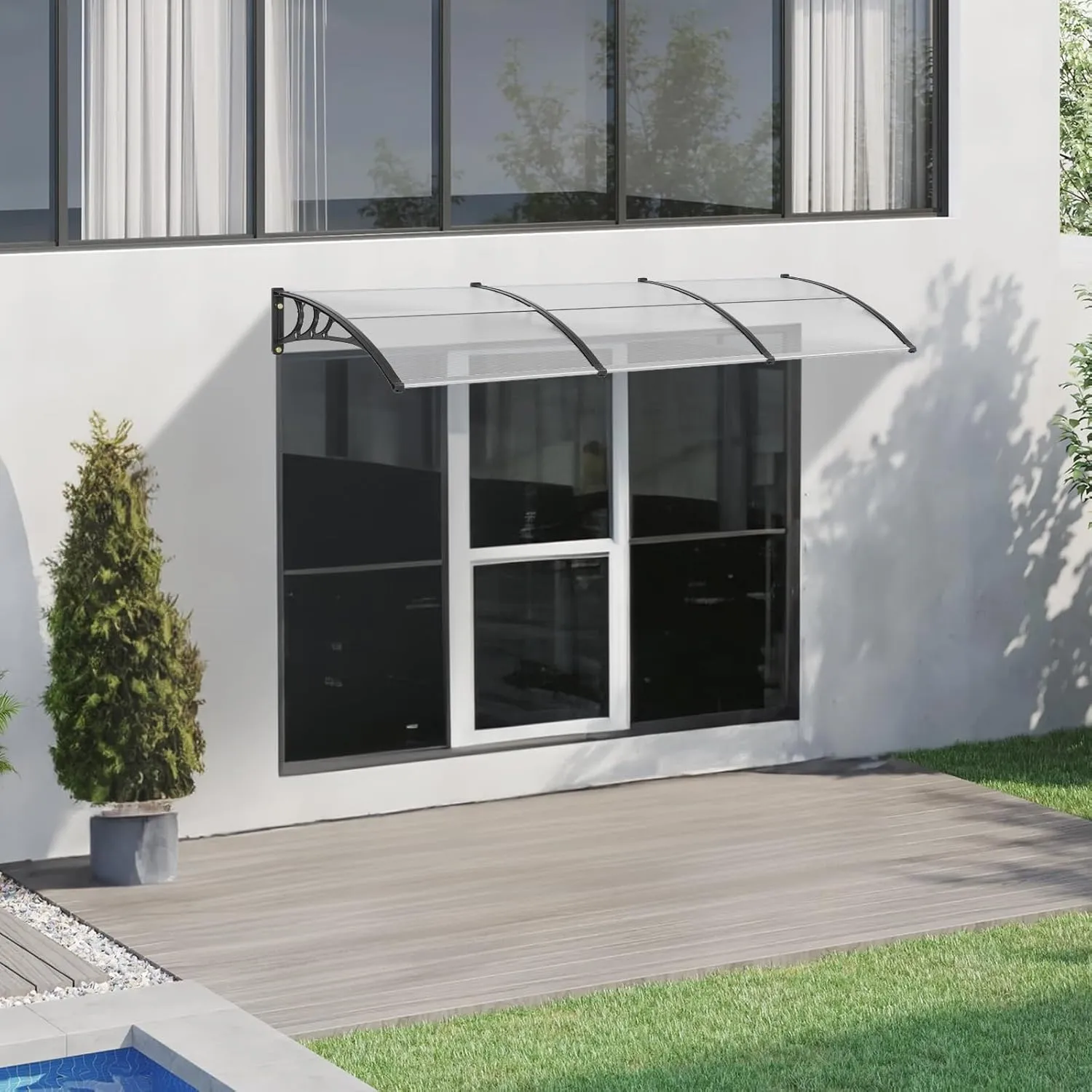 VEVOR Window Door Awning Canopy 117"x 38", UPF 50  Polycarbonate Entry Door Outdoor Window Awning Exterior, Front Door Overhang Canopy for Sun Shutter, UV, Rain, Snow Protection, Hollow Sheet