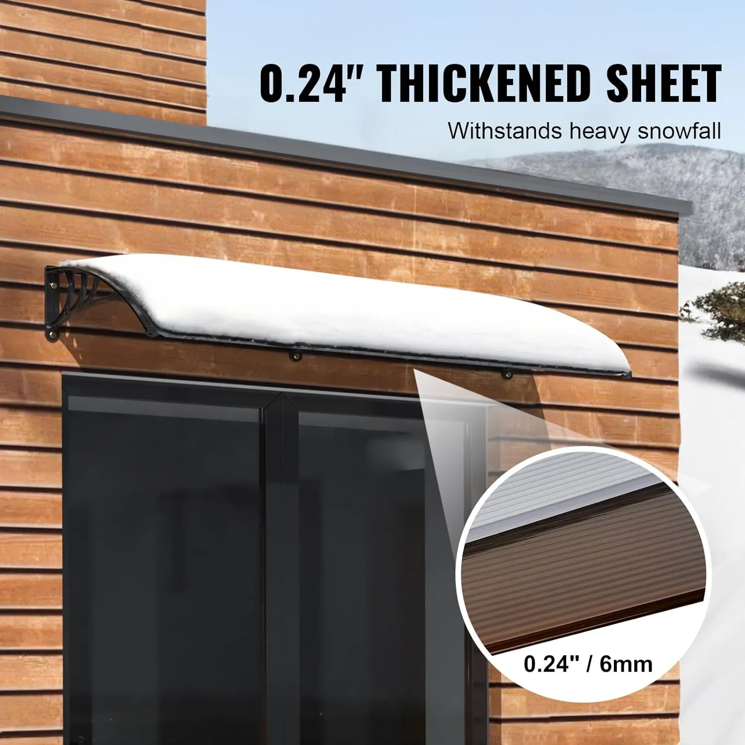 VEVOR Window Door Awning Canopy 117"x 38", UPF 50  Polycarbonate Entry Door Outdoor Window Awning Exterior, Front Door Overhang Canopy for Sun Shutter, UV, Rain, Snow Protection, Hollow Sheet
