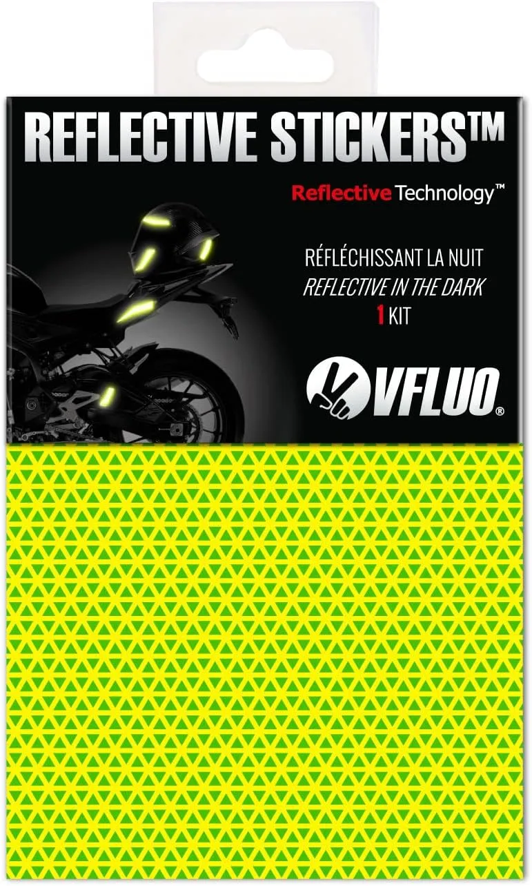 VFLUO - Reflective Sticker Sheet for Bike, Motorcycle, Scooter, Helmets, Stroller/Multi-use - DIY Adhesive board - FLUO REFLECTIVE - High Visibility - Discreet - Optimised adhesion