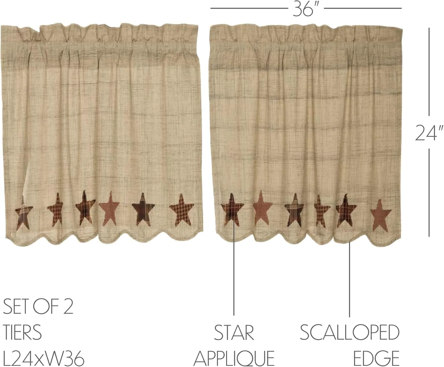 VHC Brands, Abilene, Cotton, L24xW36, Star, Tier Set of 2, Tan