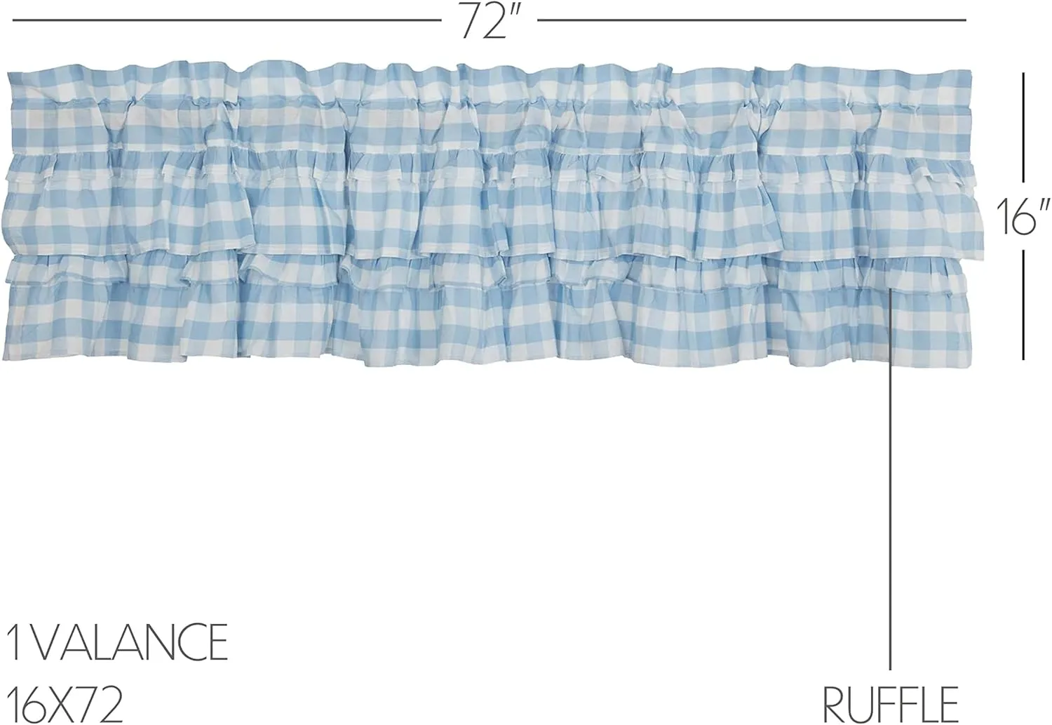 VHC Brands Annie Buffalo Blue Ruffled Check Farmhouse Kitchen Curtain Valance 16x72