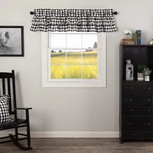 VHC Brands Annie Buffalo Check Cotton Farmhouse Kitchen Curtains Rod Pocket Hanging Loops Ruffling 16x72 Valance, Black Country