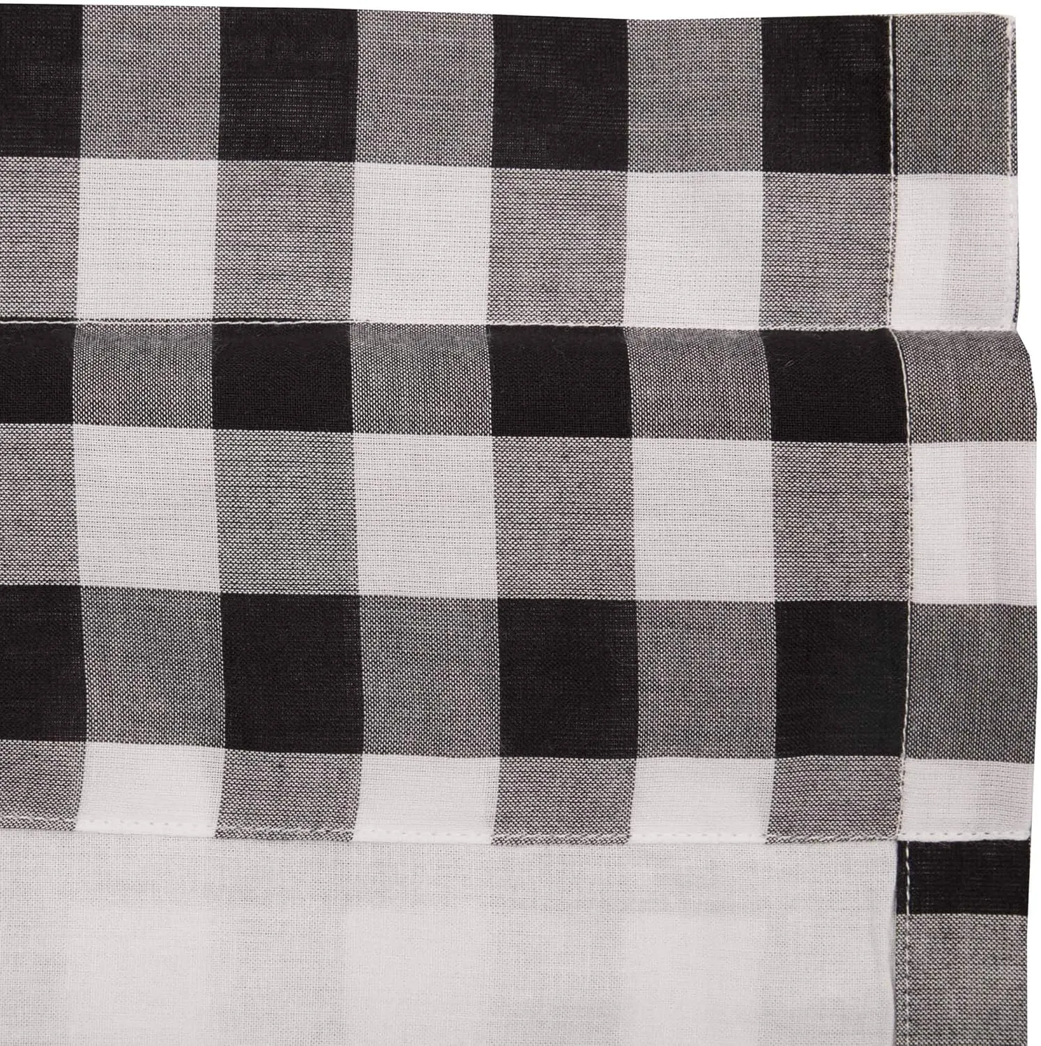 VHC Brands Annie Buffalo Check Cotton Farmhouse Kitchen Curtains Rod Pocket Hanging Loops Ruffling 16x72 Valance, Black Country