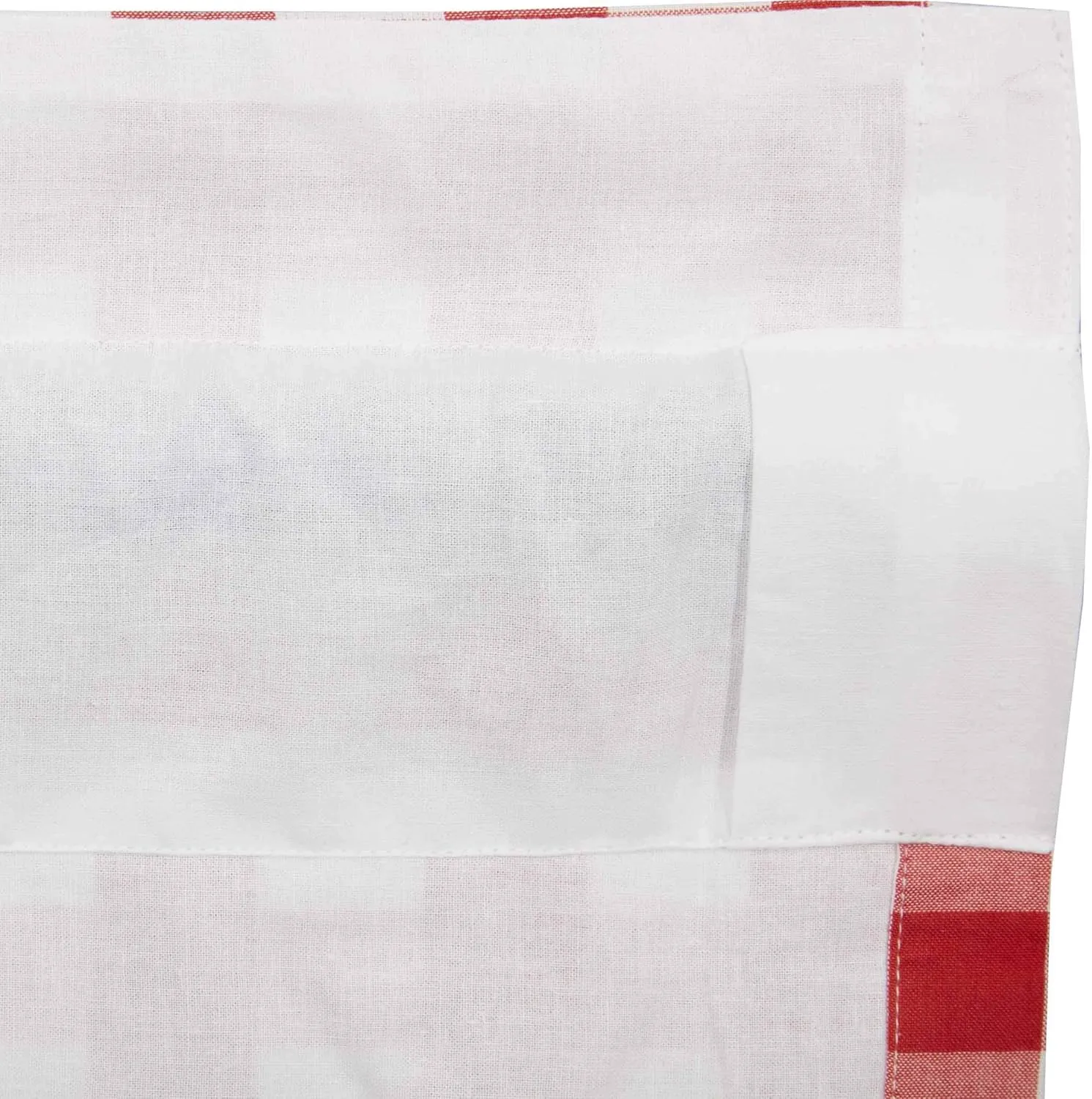 VHC Brands Annie Buffalo Check Cotton Farmhouse Kitchen Curtains Rod Pocket Hanging Loops Ruffling 16x72 Valance, Red Country