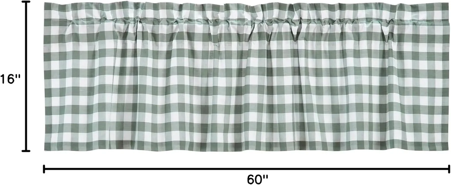 VHC Brands Annie Buffalo Check Farmhouse 16"x60" Valance Green Rod Pocket Cotton Kitchen Window Curtains