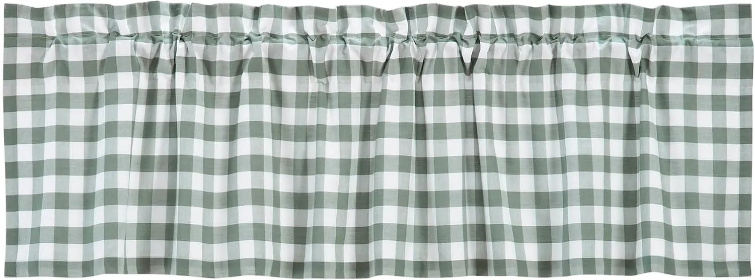 VHC Brands Annie Buffalo Check Farmhouse 16"x60" Valance Green Rod Pocket Cotton Kitchen Window Curtains