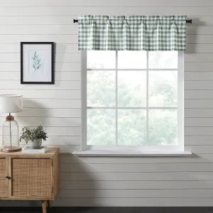 VHC Brands Annie Buffalo Check Farmhouse 16"x60" Valance Green Rod Pocket Cotton Kitchen Window Curtains