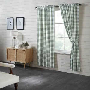 VHC Brands Annie Buffalo Check Farmhouse 84"x40" Panel Pair Green Rod Pocket Cotton Tie Back(s) Window Curtains
