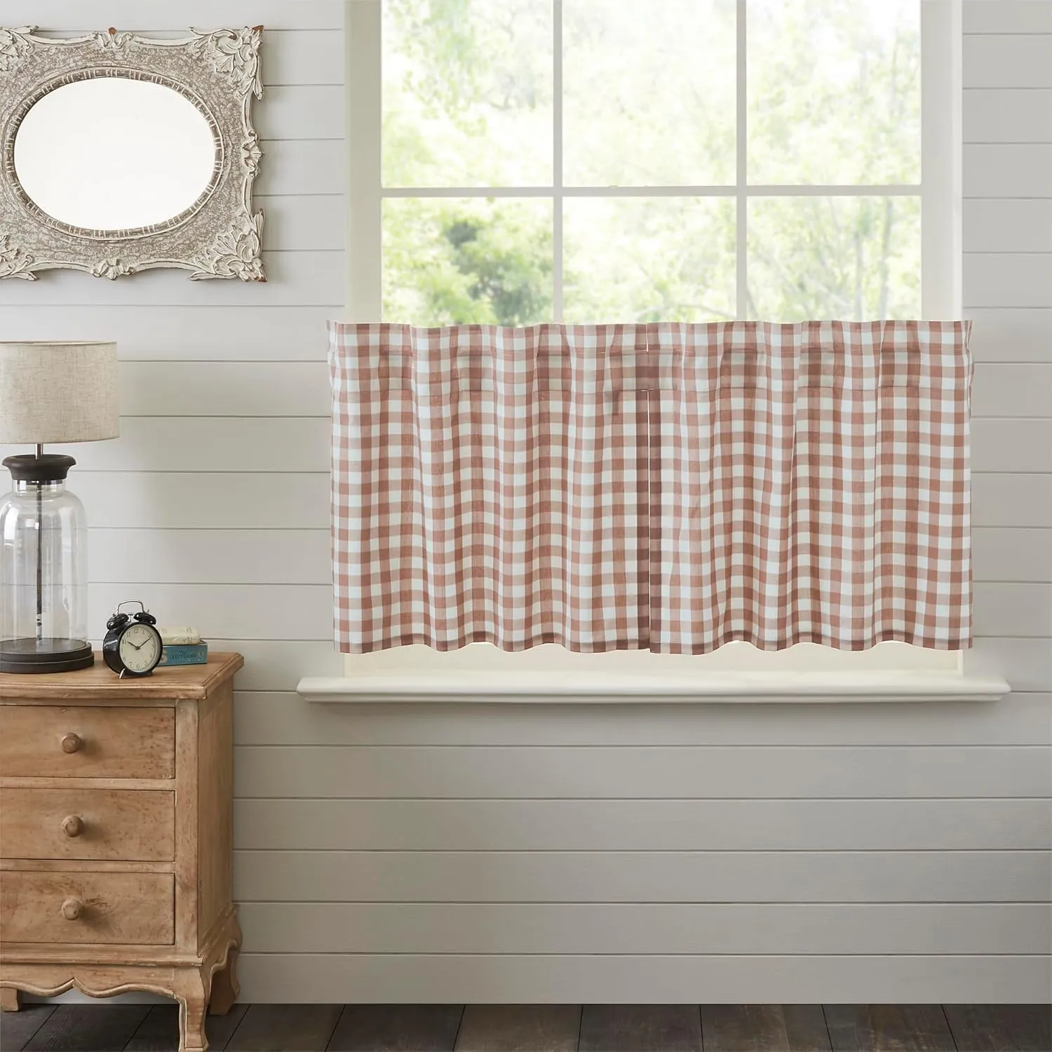 VHC Brands Annie Buffalo Portabella Brown Check Farmhouse Tier Curtain Set 24x36